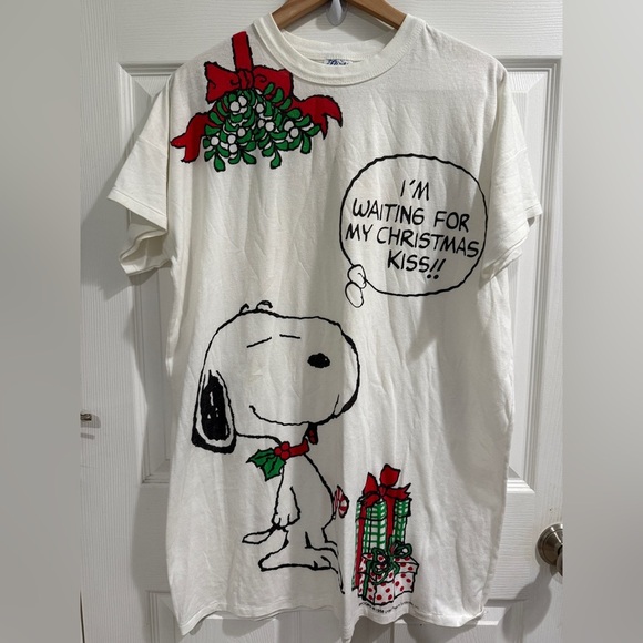 Charlie Brown Snoopy Christmas Pajama T-Shirt - White see measurements - Picture 1 of 5